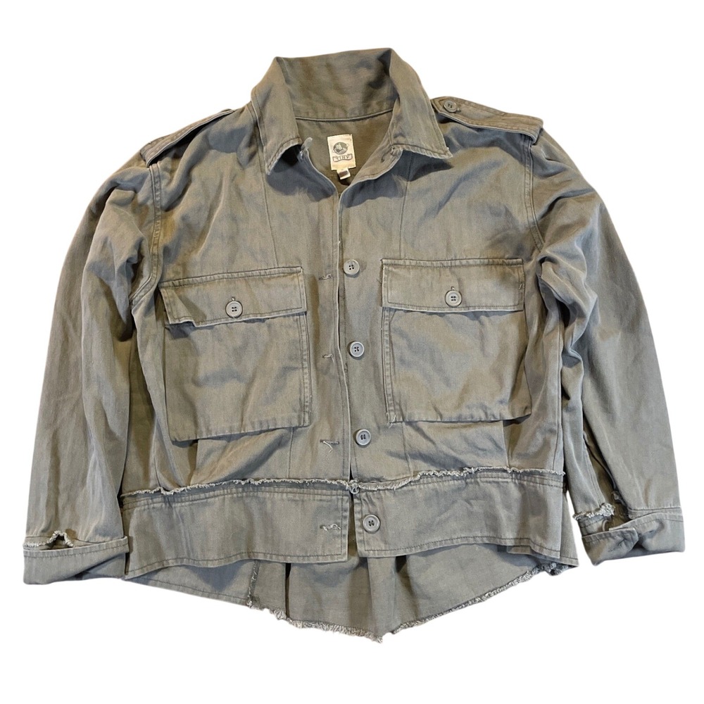 Olive Green Utility Jacket Women's Lightweight Button‎ Front Casual Outerwear